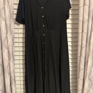 BloomChic Black Maxi Dress with Button Detail